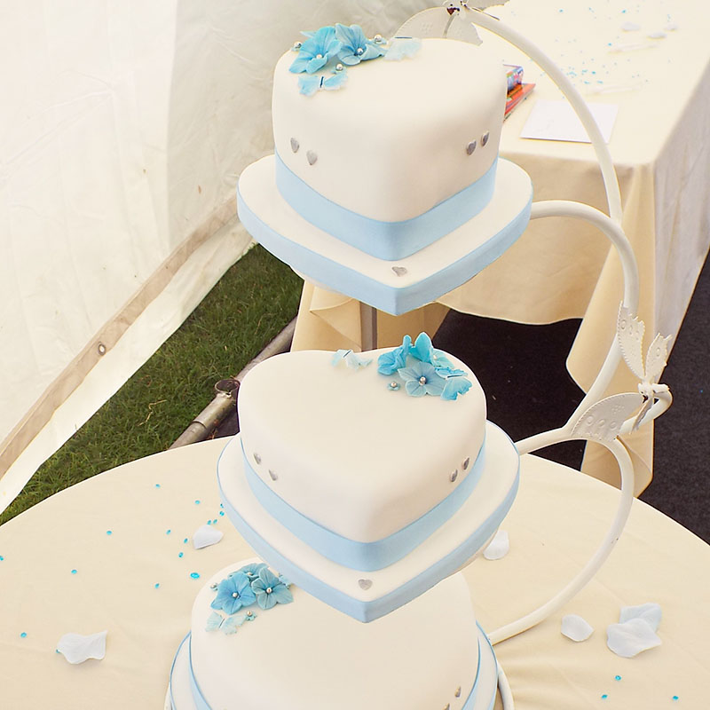 white blue 3tier wedding cake heart butterfly stand