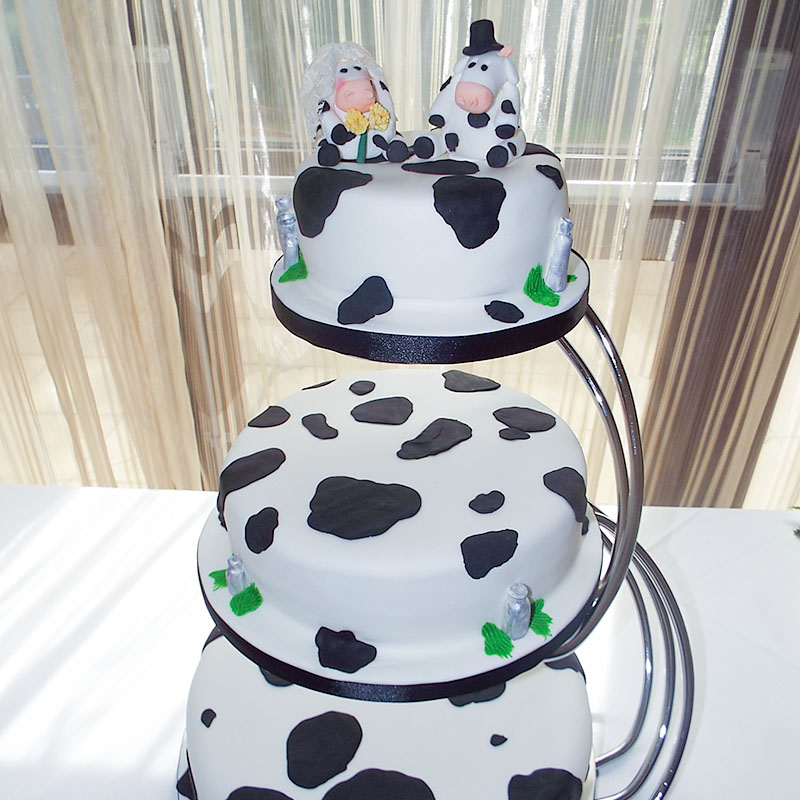 cow print 3 tier wedding cake