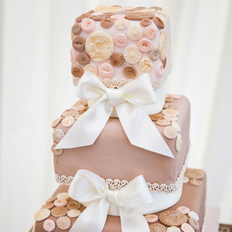 square vintage 3 tier buttons wedding cake
