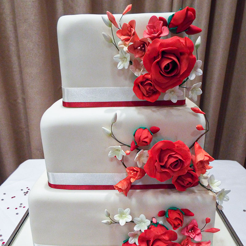 three tier square sugar flowers